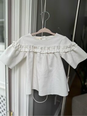 NWOT First Impressions Baby Girl White Ruffle Top 12M Soft Knit Cute EUC